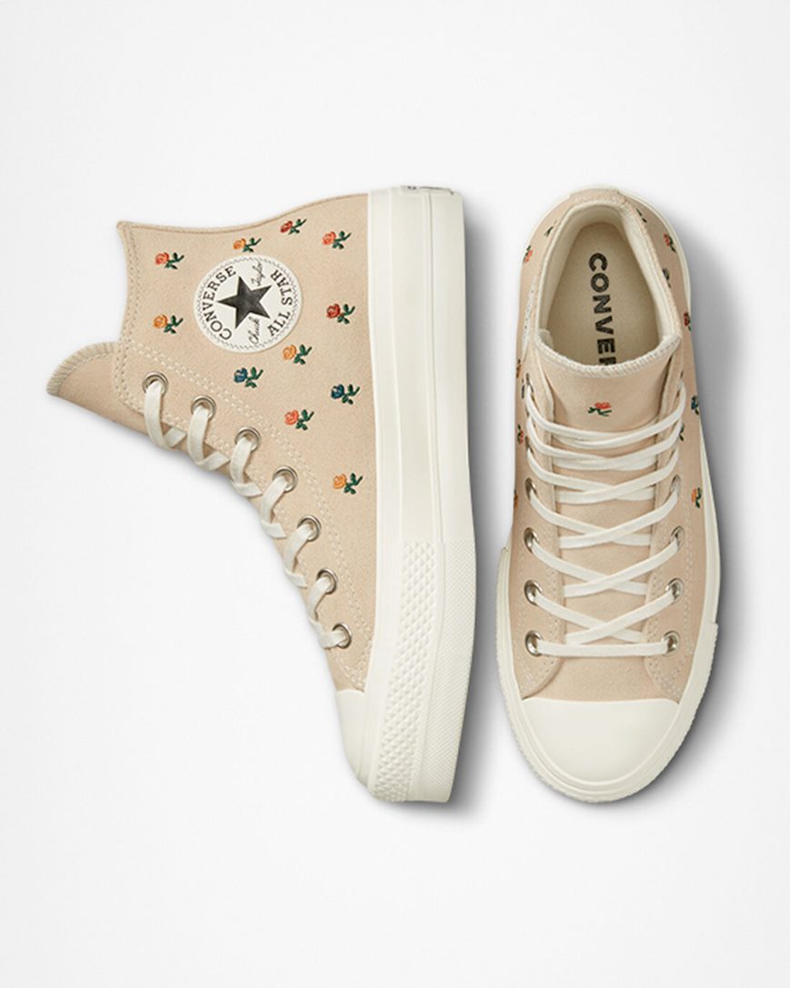 Dámské Boty Na Platformy Converse Chuck Taylor All Star Lift Embroidered Roses Vysoké Béžový | CZ FOCS45